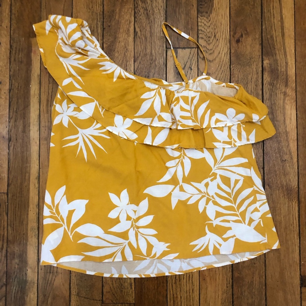 NWT Old Navy Mustard Floral One-Shoulder Ruffle Top size large - Picture 11 of 13